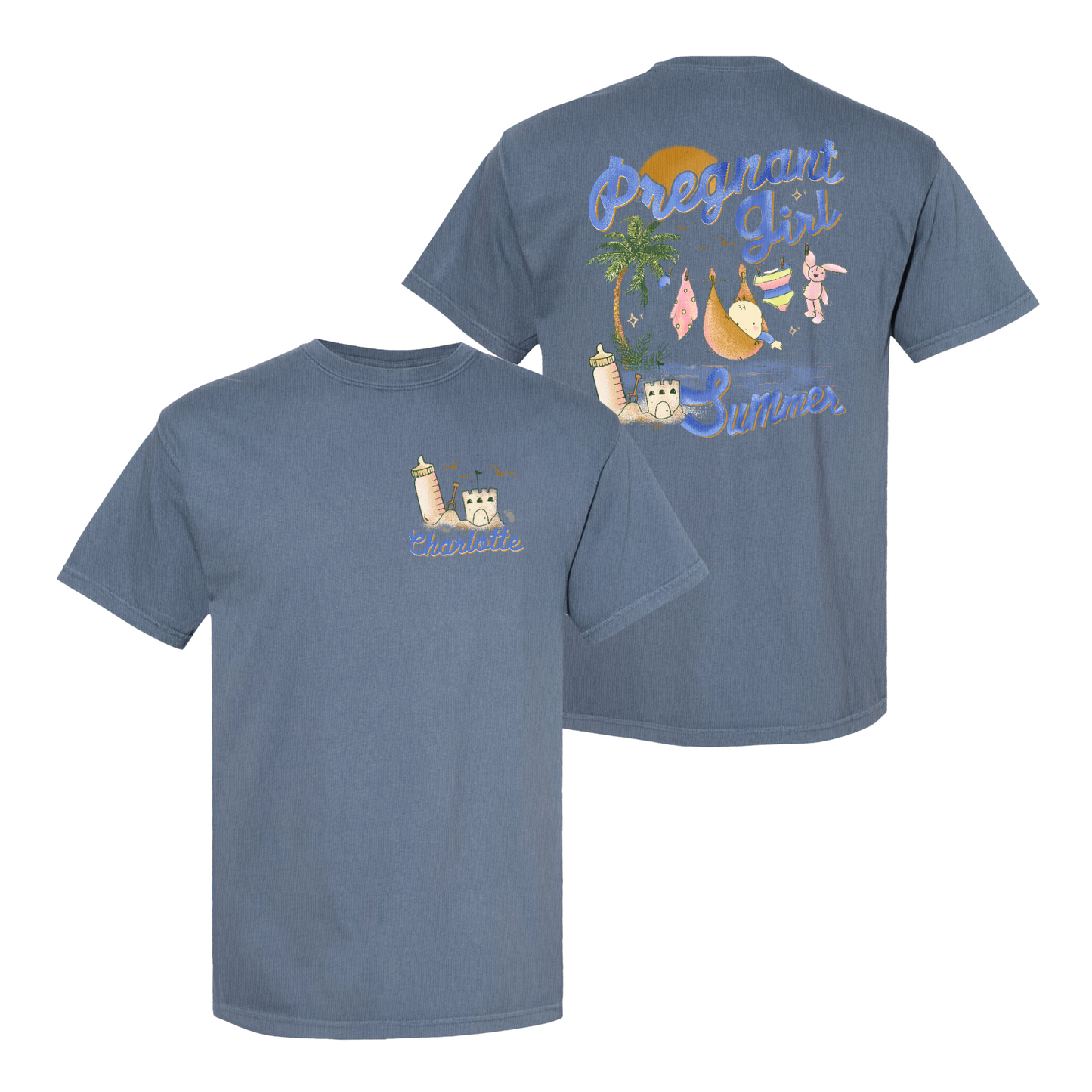 Pregnancy Announcement Comfort Color Shirt, Personalized Pregnant Girl Summer Beach Shirt