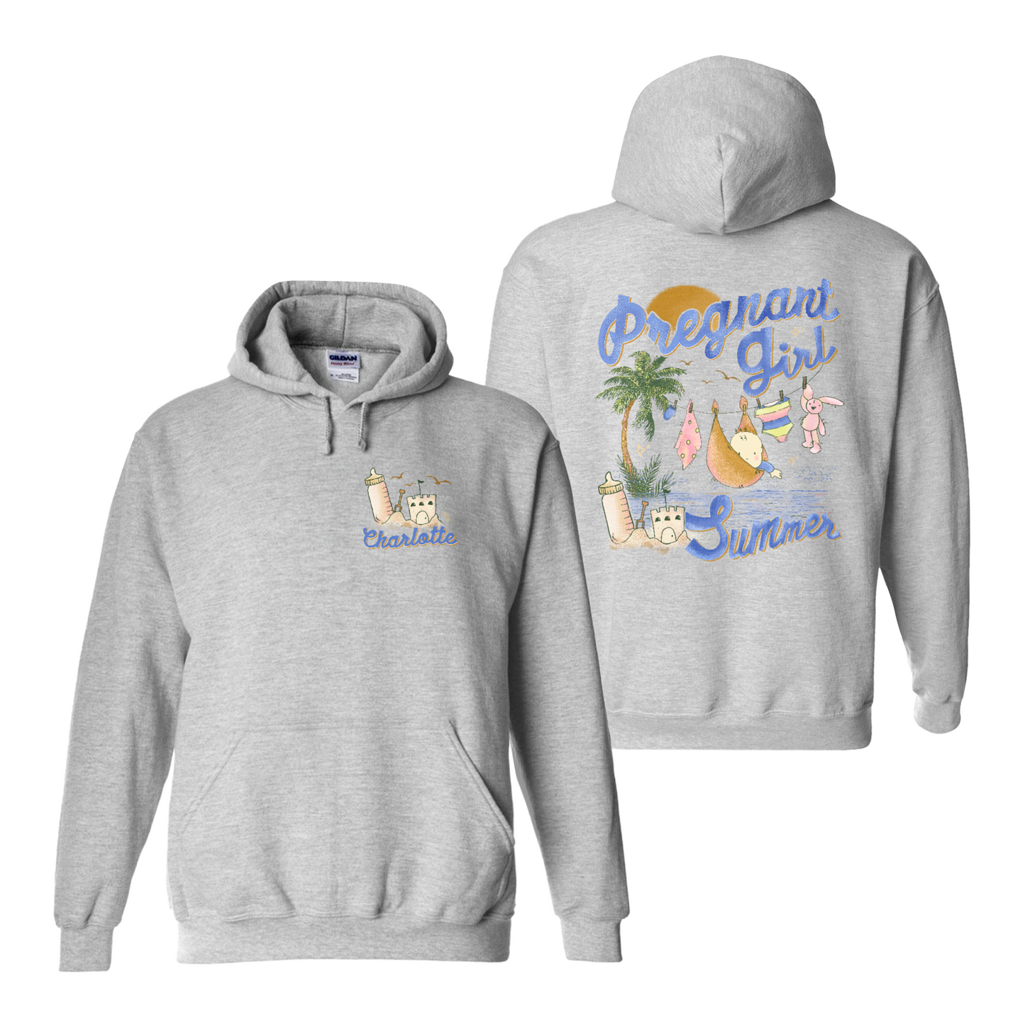 Pregnancy Announcement Hoodie, Personalized Pregnant Girl Summer Beach Hoodie