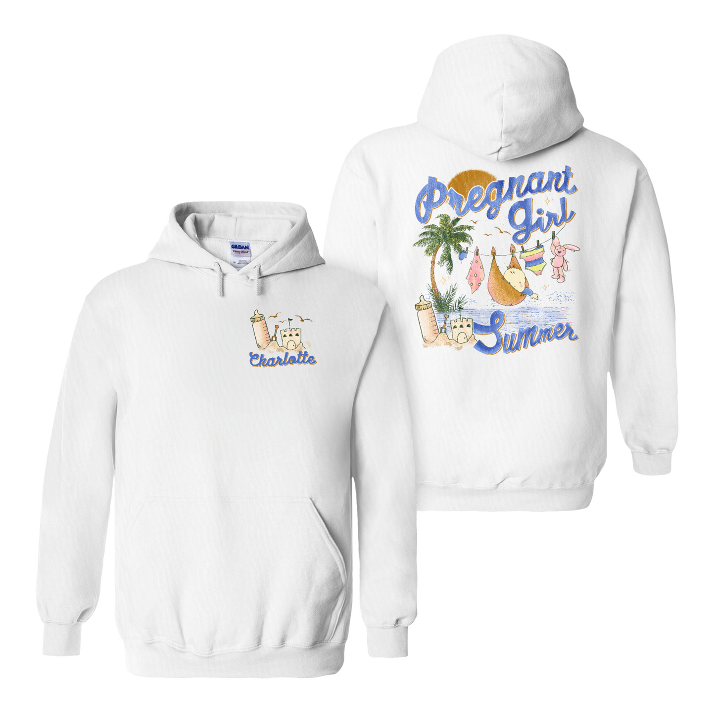 Pregnancy Announcement Hoodie, Personalized Pregnant Girl Summer Beach Hoodie