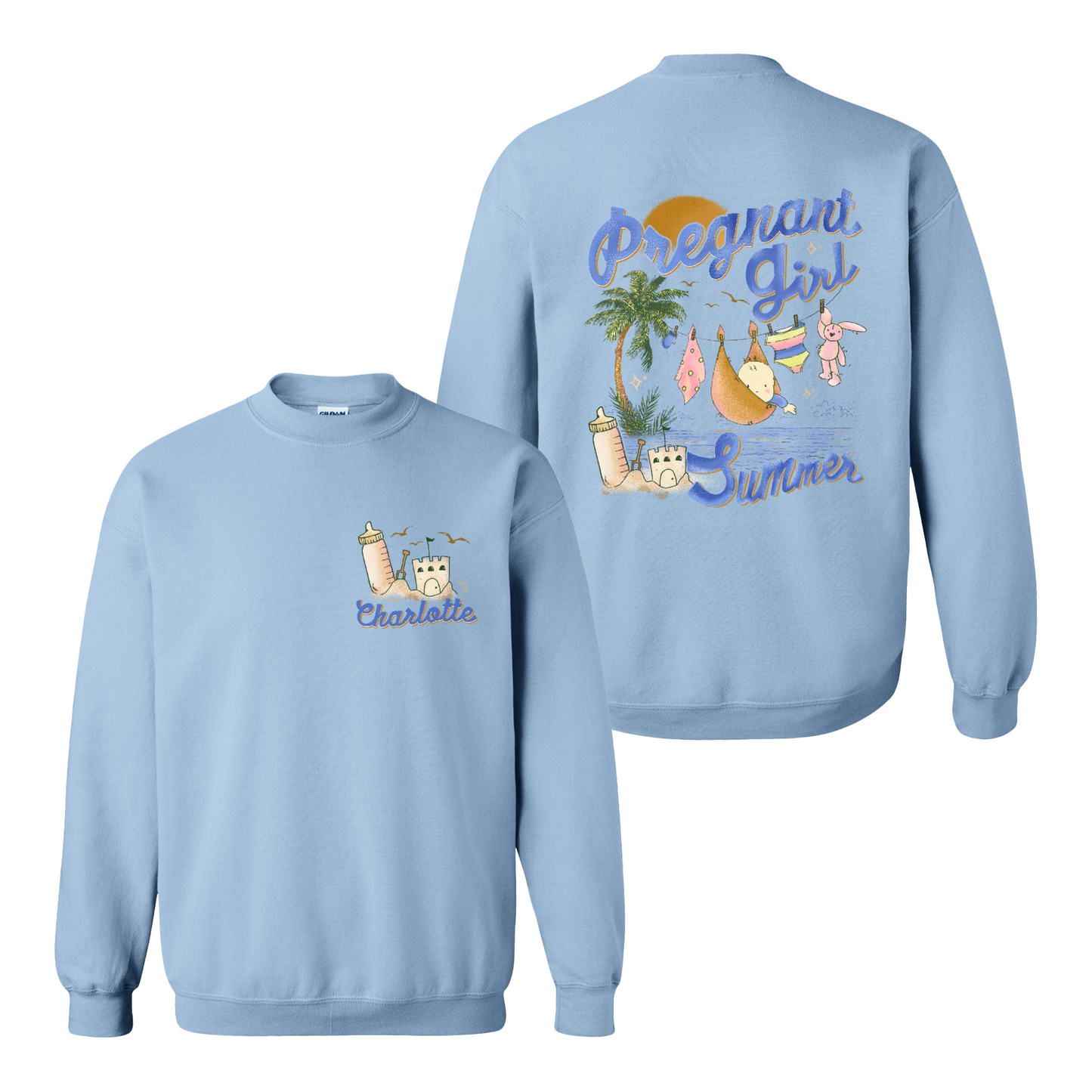 Pregnancy Announcement Sweatshirt, Personalized Pregnant Girl Summer Beach Sweatshirt