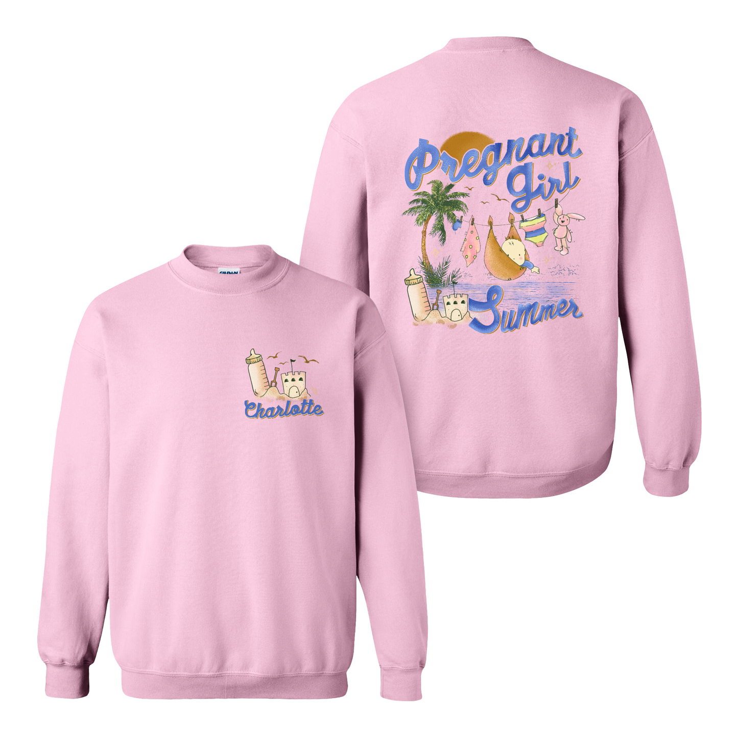 Pregnancy Announcement Sweatshirt, Personalized Pregnant Girl Summer Beach Sweatshirt