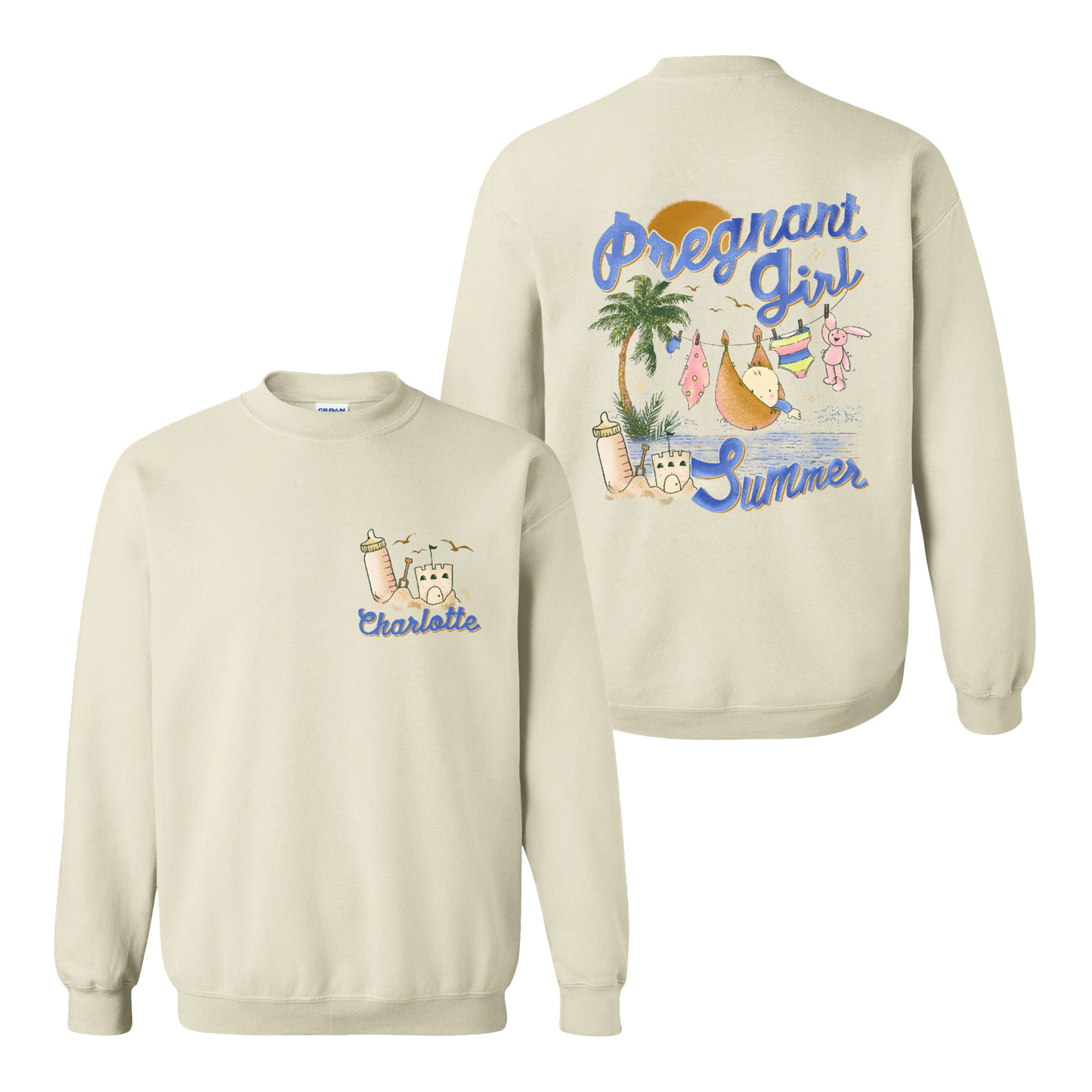 Pregnancy Announcement Sweatshirt, Personalized Pregnant Girl Summer Beach Sweatshirt