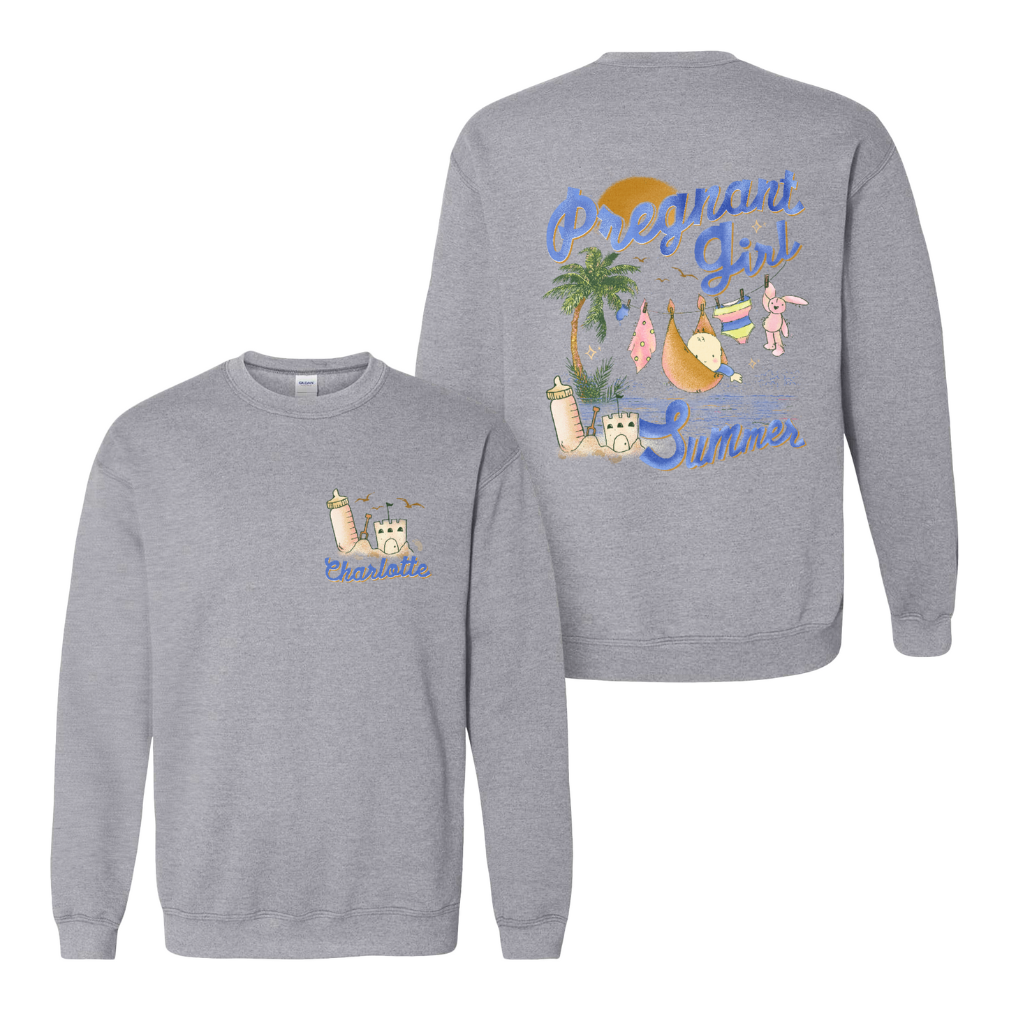 Pregnancy Announcement Sweatshirt, Personalized Pregnant Girl Summer Beach Sweatshirt