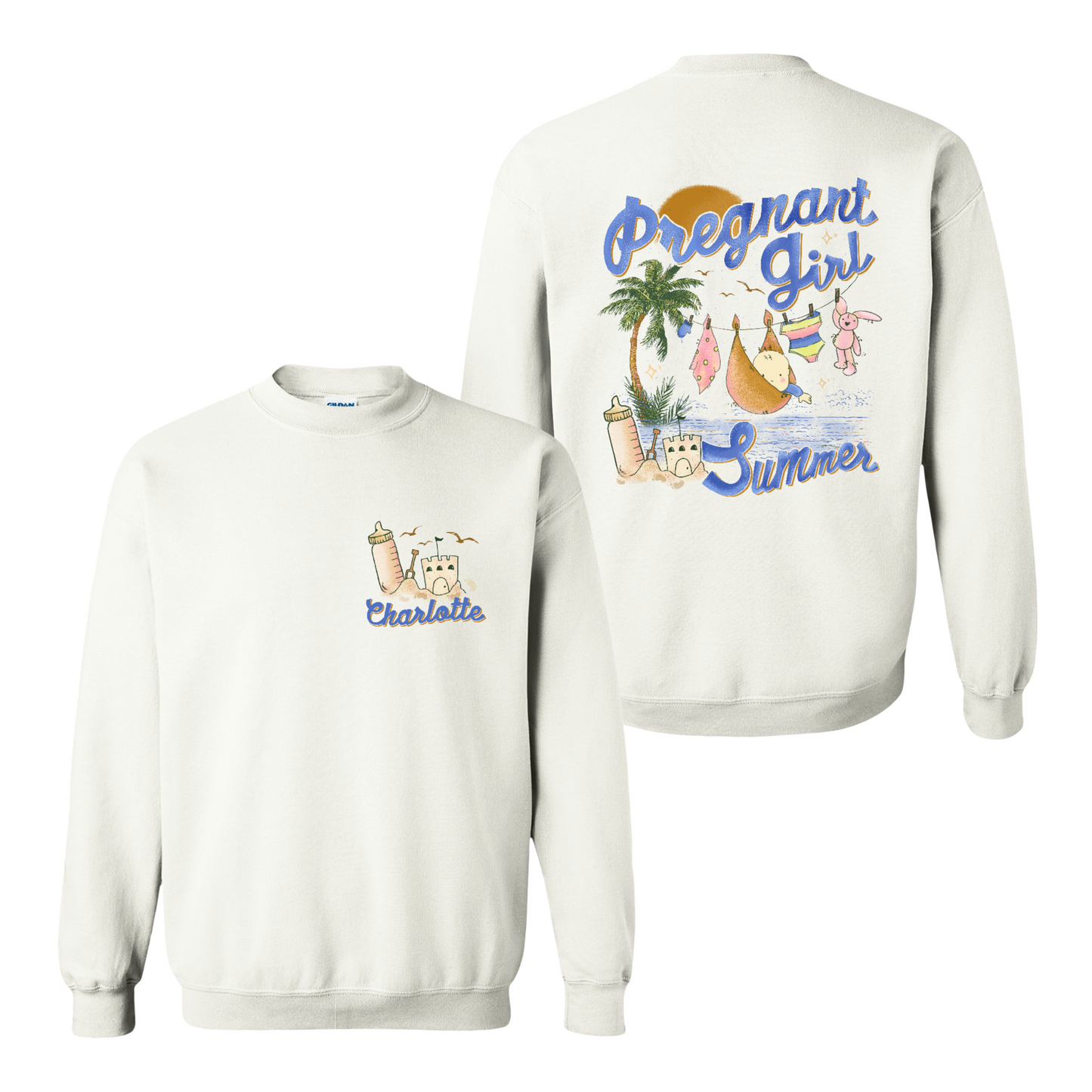 Pregnancy Announcement Sweatshirt, Personalized Pregnant Girl Summer Beach Sweatshirt