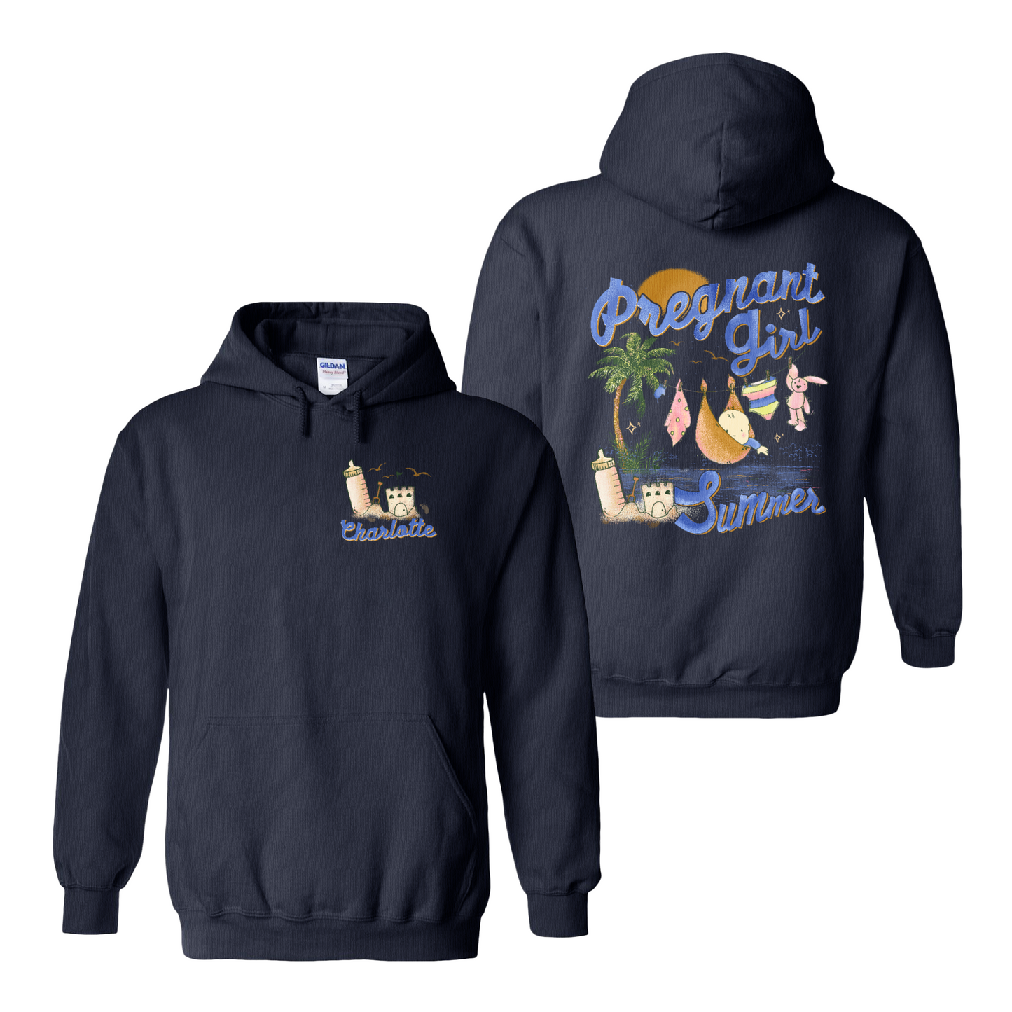 Pregnancy Announcement Hoodie, Personalized Pregnant Girl Summer Beach Hoodie