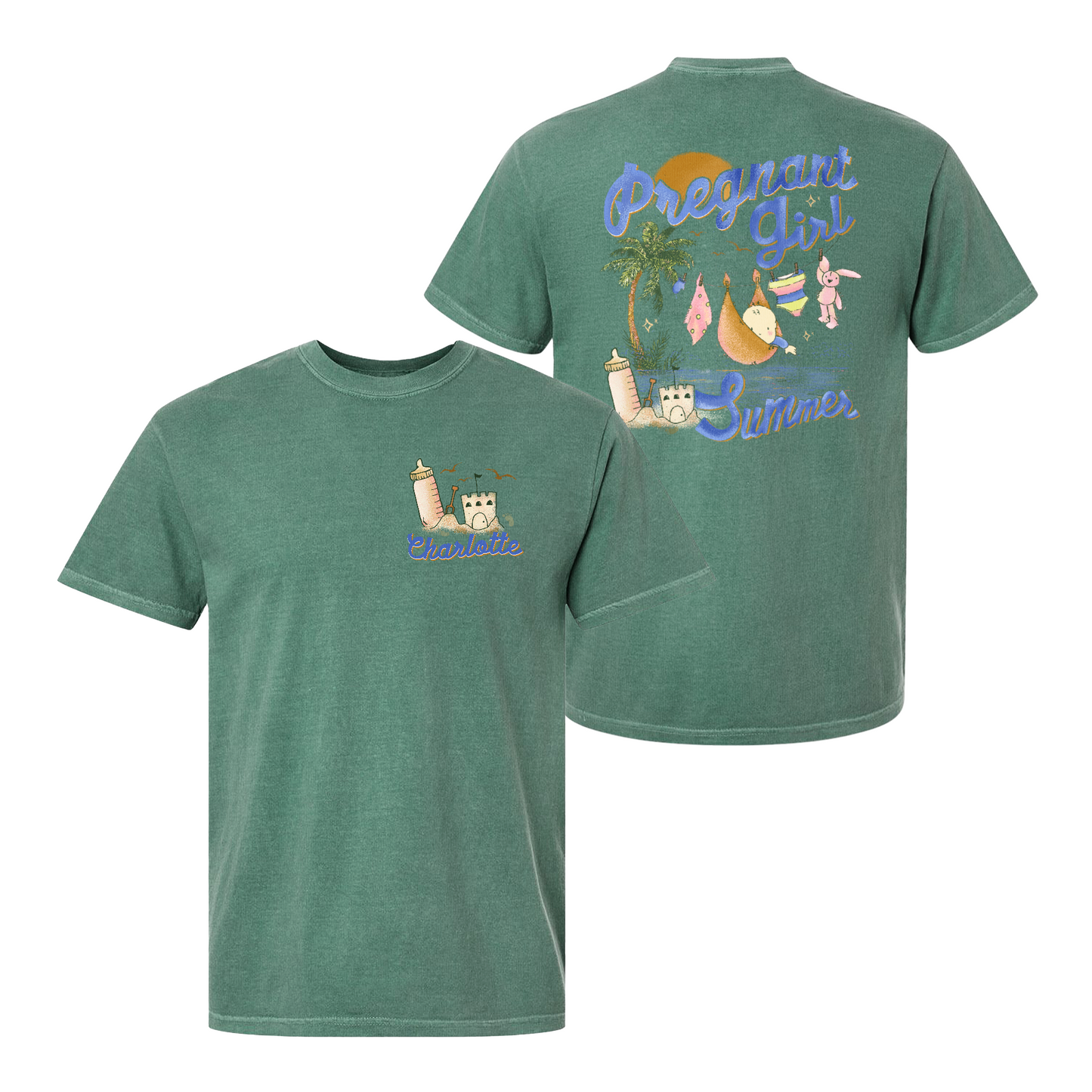 Pregnancy Announcement Comfort Color Shirt, Personalized Pregnant Girl Summer Beach Shirt