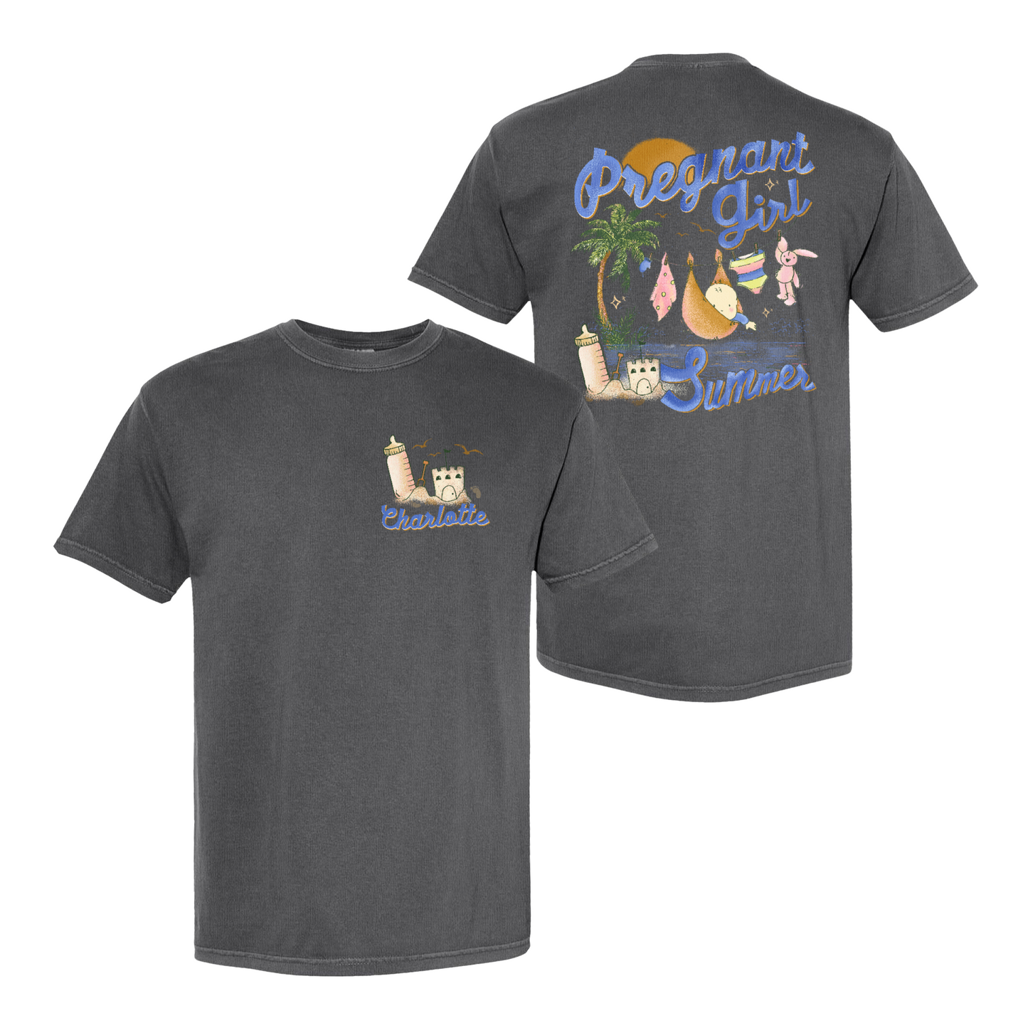 Pregnancy Announcement Comfort Color Shirt, Personalized Pregnant Girl Summer Beach Shirt