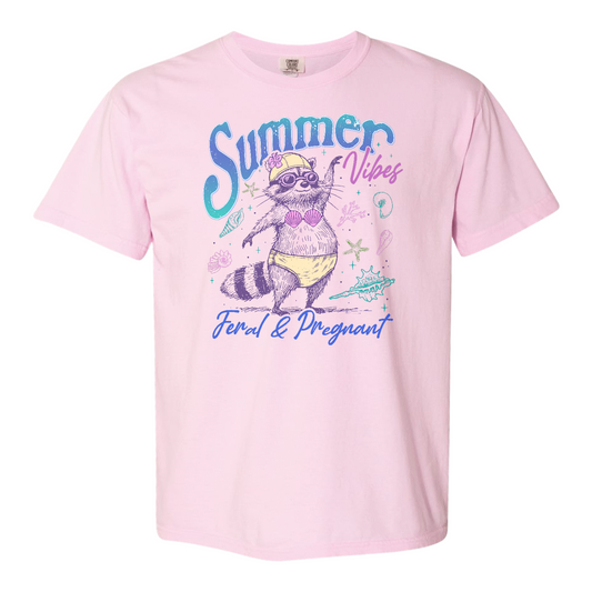 Pregnancy Girl Summer Comfort Colors Shirt,Feral And Pregnant Don't Touch Me Shirt, Feral Raccoon Shirt