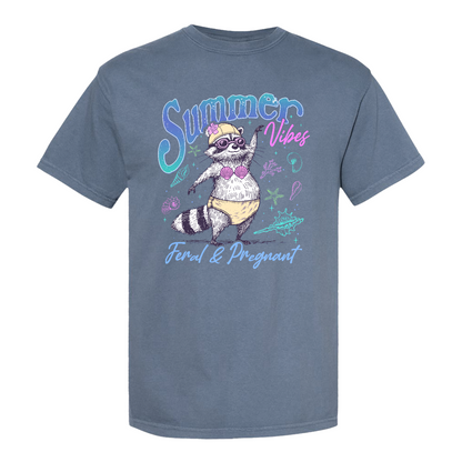 Pregnancy Girl Summer Comfort Colors Shirt,Feral And Pregnant Don't Touch Me Shirt, Feral Raccoon Shirt