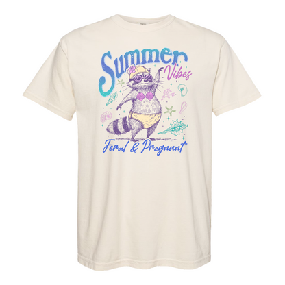 Pregnancy Girl Summer Comfort Colors Shirt,Feral And Pregnant Don't Touch Me Shirt, Feral Raccoon Shirt