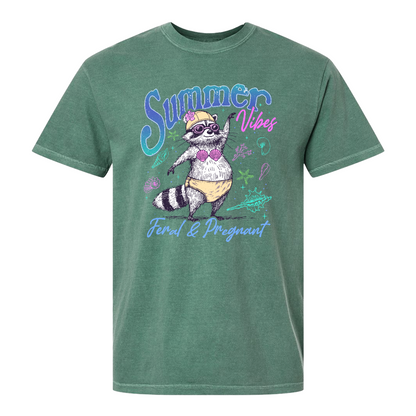 Pregnancy Girl Summer Comfort Colors Shirt,Feral And Pregnant Don't Touch Me Shirt, Feral Raccoon Shirt