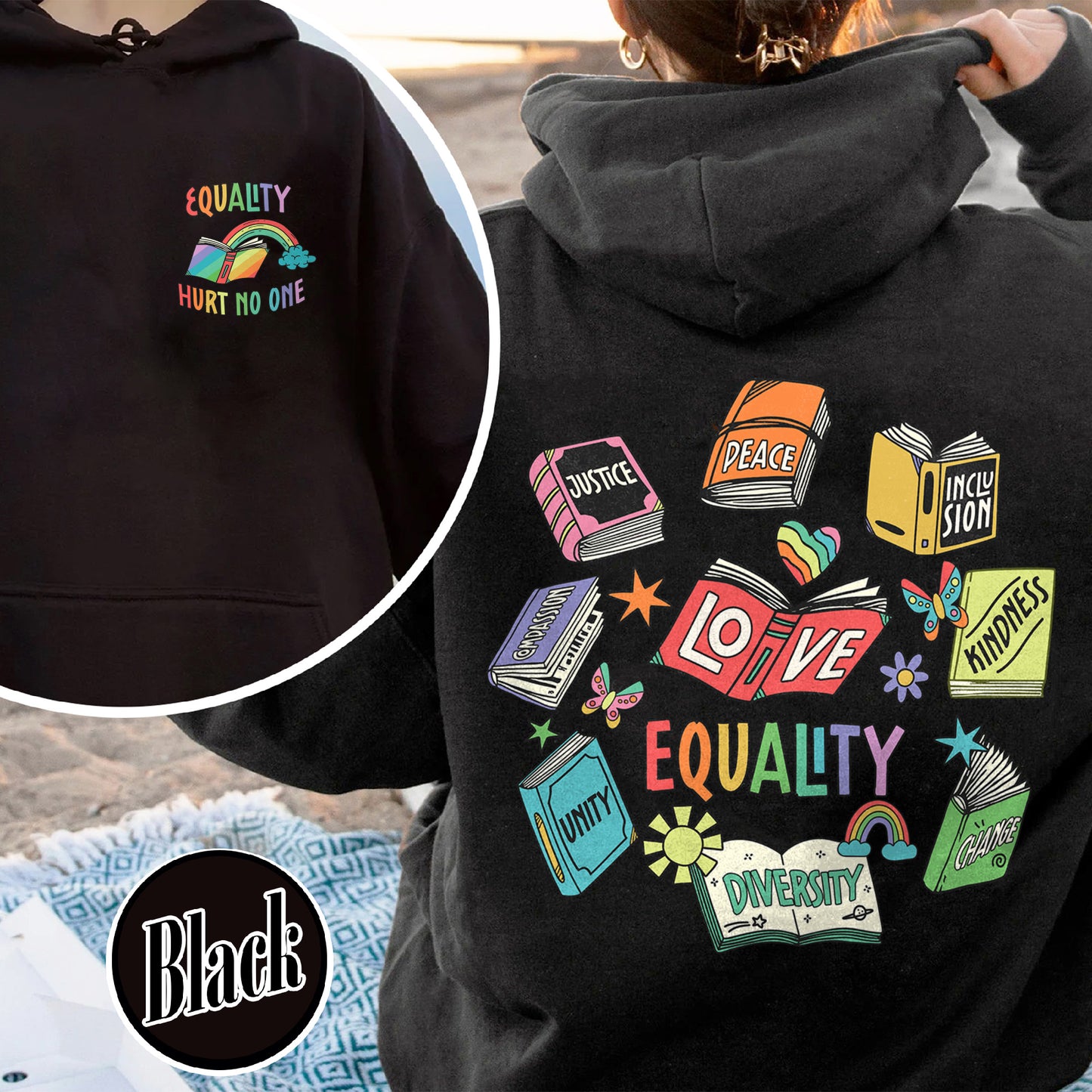 Pride Month Hoodie, Equal Rights 2 Sides Equality Peace Love Kindness Hoodie, LGBT Hoodie
