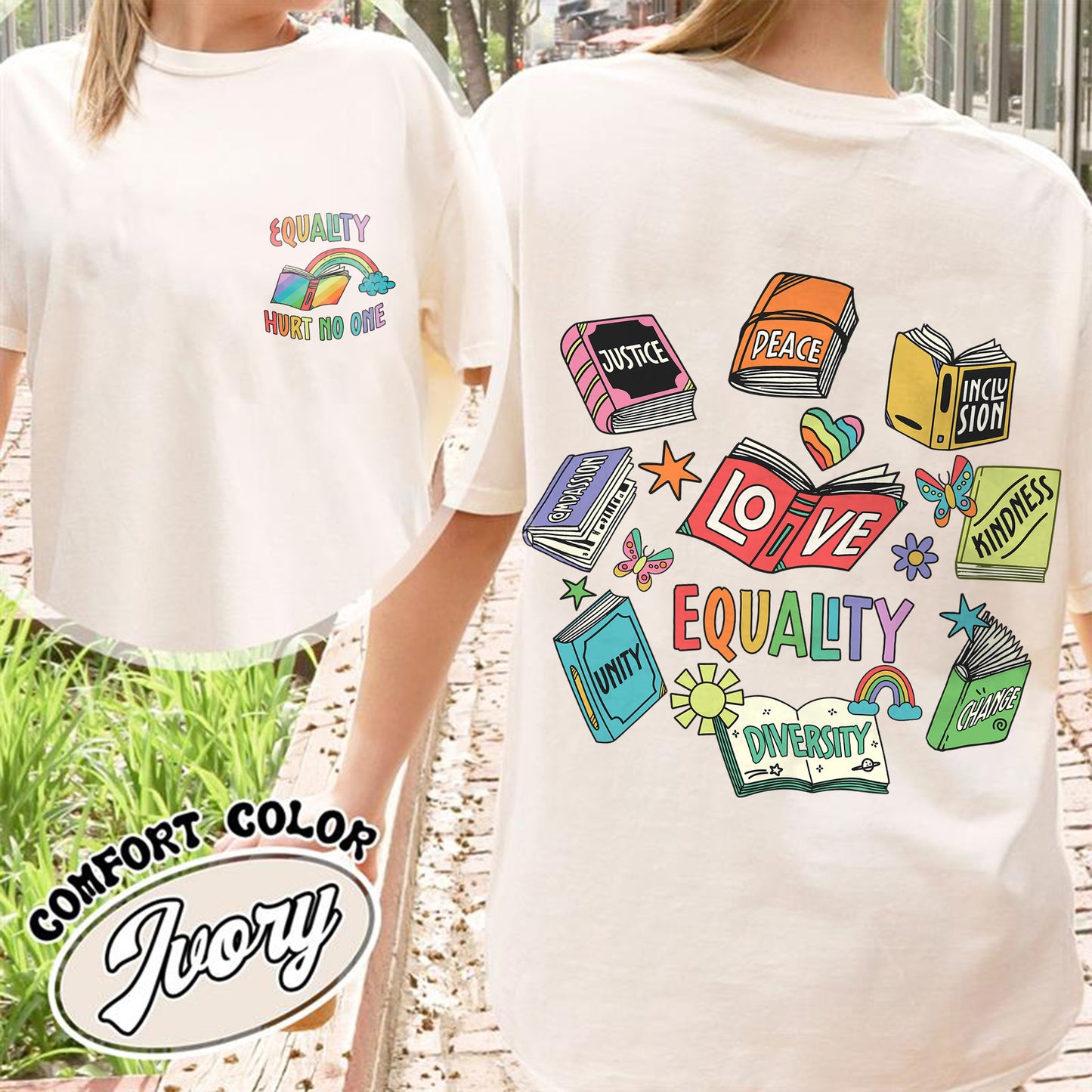 Pride Month Comfort Color Shirt, Equal Rights 2 Sides Equality Peace Love Kindness Shirt, LGBT Shirt