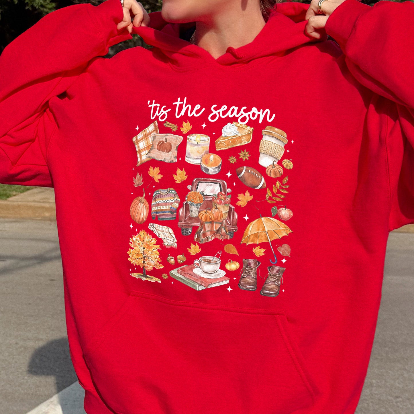 Tis the Season Tee, Pumpkin Season, Autumn Doodle Harvest, Women’s Cozy Hoodie