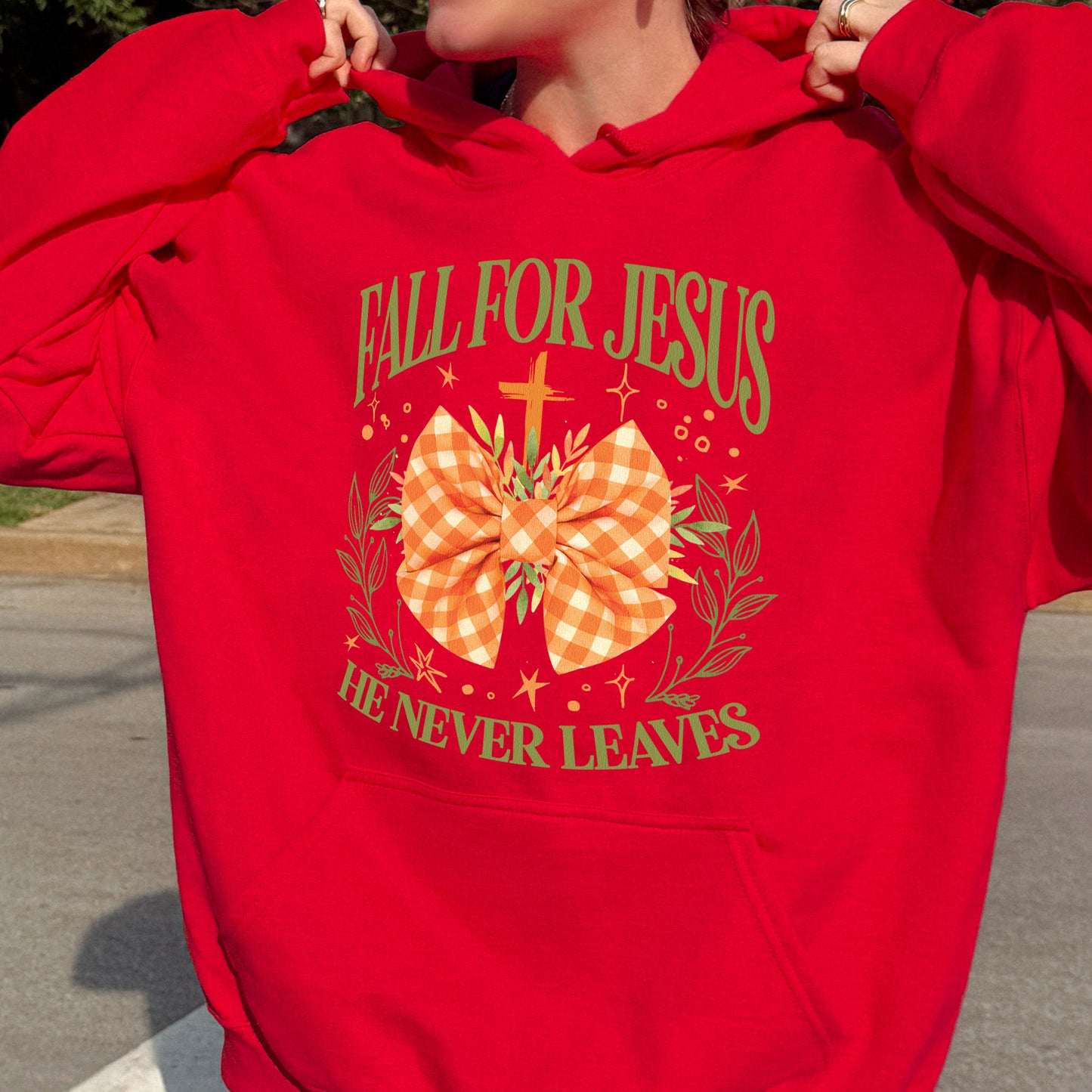 Fall For Jesus: Christian Faith, He Never Leaves Autumn Praise Hoodie