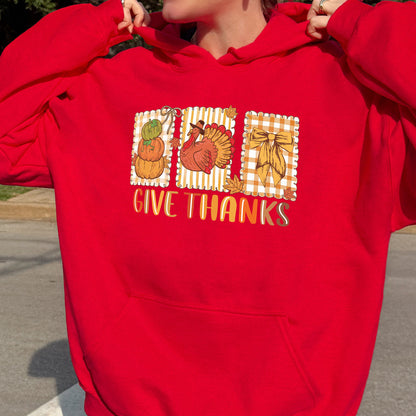 Thanksgiving Holiday, Give Thanks Coquette, Fall Pumpkin Turkey, Grateful Thankful Blessed, Autumn Gift Hoodie