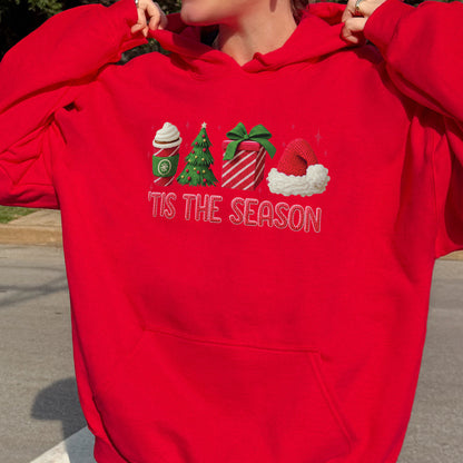 Tis The Season Shirt: Christmas Coffee, Holiday Gift, Santa Hat Tree, Festive Christmas Outfit Hoodie