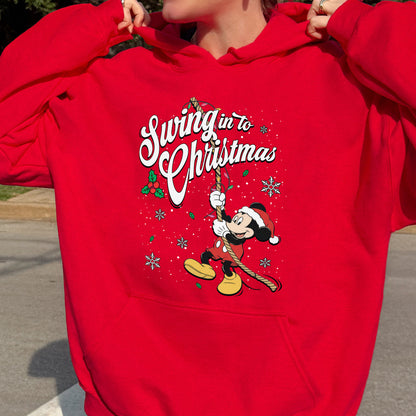Swing Into Christmas Shirt: Funny Mickey Christmas Tee, Cute Holiday Shirt, Festive Disney Christmas Outfit Hoodie