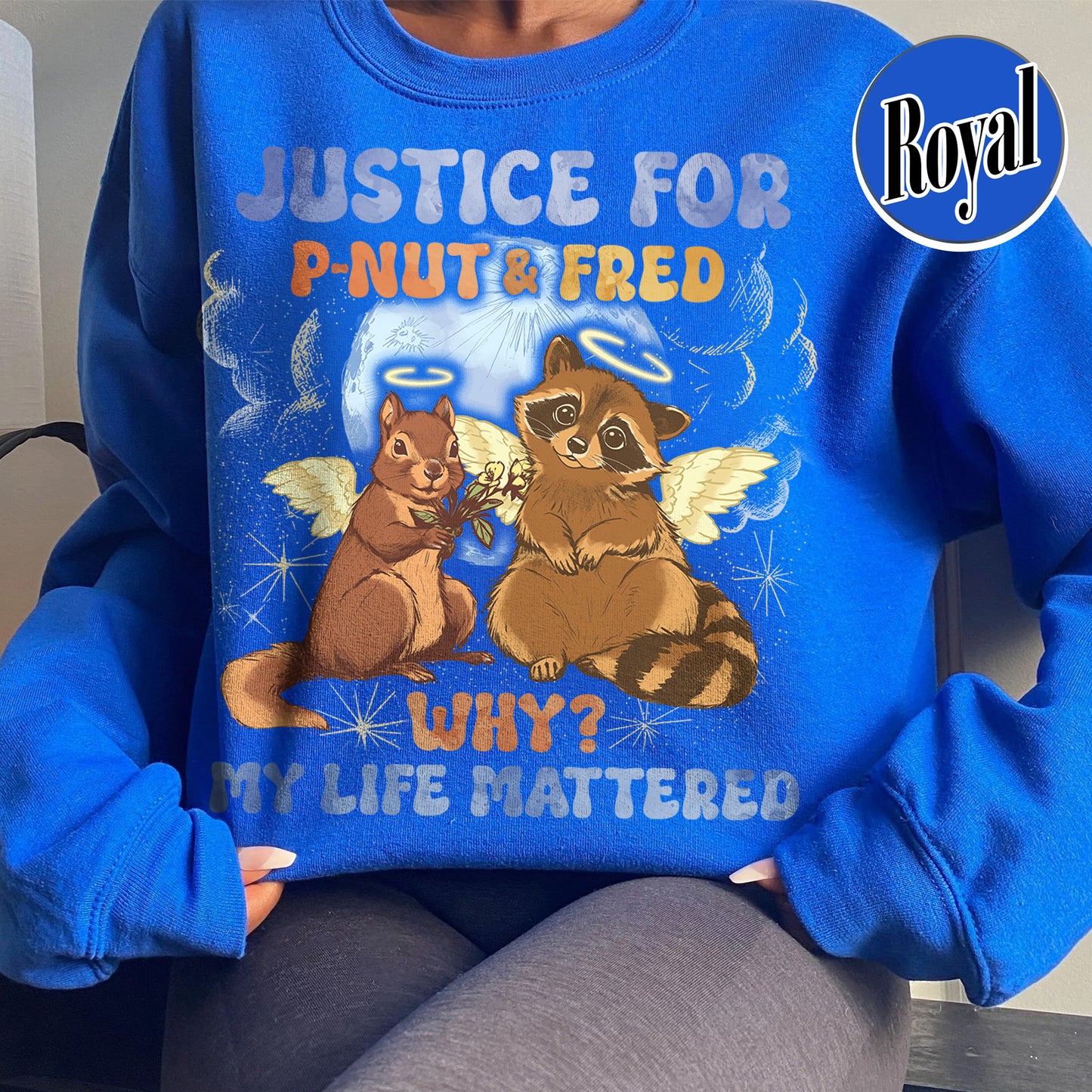 Justice for P'nut and Fred Sweatshirt, P’Nut The Squirrel, Raccoon With Moon Sweatshirt, Animal Rights Sweatshirt, P'nut and Raccoons Vintage Graphic Sweatshirt