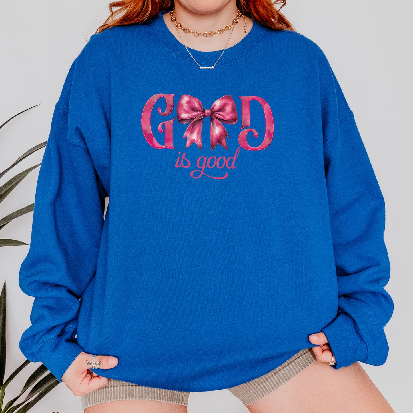 God Is Good Sweatshirt | Pink Bow Christian Faith Sweatshirt, Bible Verse Sweatshirt