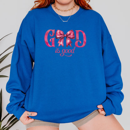 God Is Good Sweatshirt | Pink Bow Christian Faith Sweatshirt, Bible Verse Sweatshirt