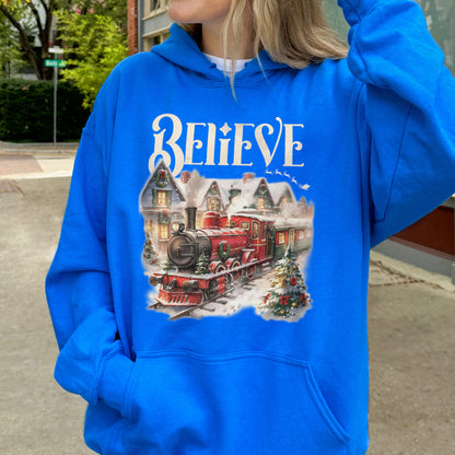 Believe Polar Express Christmas Train Hoodie | Holiday Santa Sleigh Hoodie