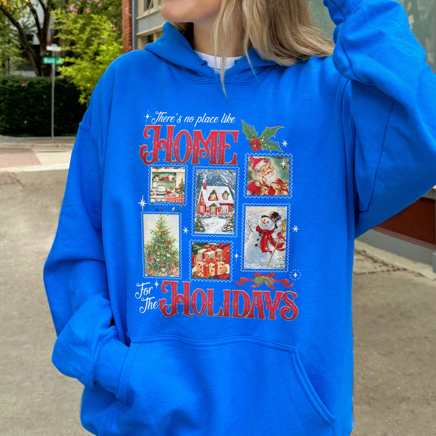 Home for the Holidays Hoodie: Vintage Christmas Hoodie, Merry Xmas Hoodie, Festive Family Xmas Hoodie
