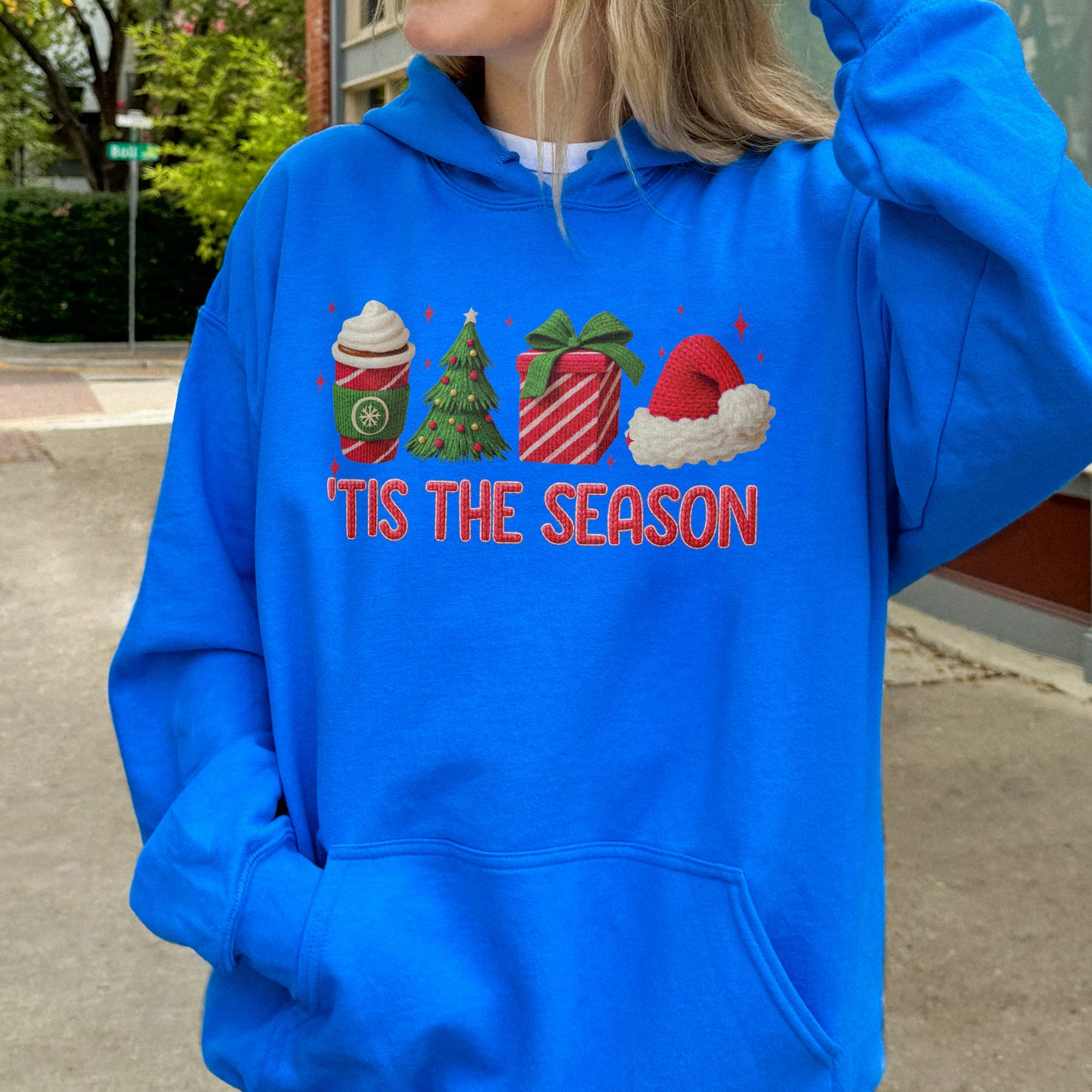 Tis The Season Shirt: Christmas Coffee, Holiday Gift, Santa Hat Tree, Festive Christmas Outfit Hoodie
