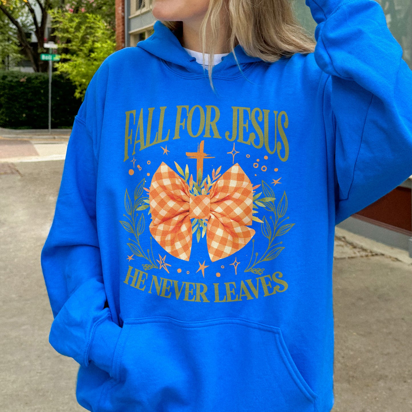 Fall For Jesus: Christian Faith, He Never Leaves Autumn Praise Hoodie