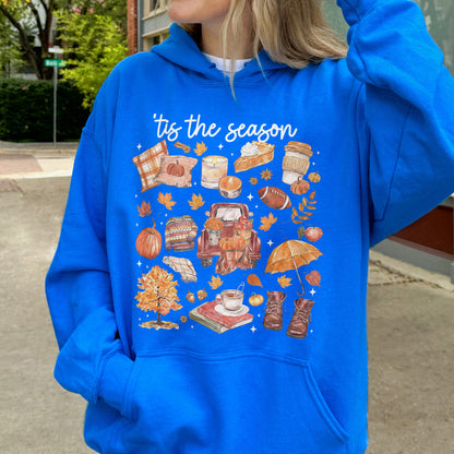 Tis the Season Tee, Pumpkin Season, Autumn Doodle Harvest, Women’s Cozy Hoodie