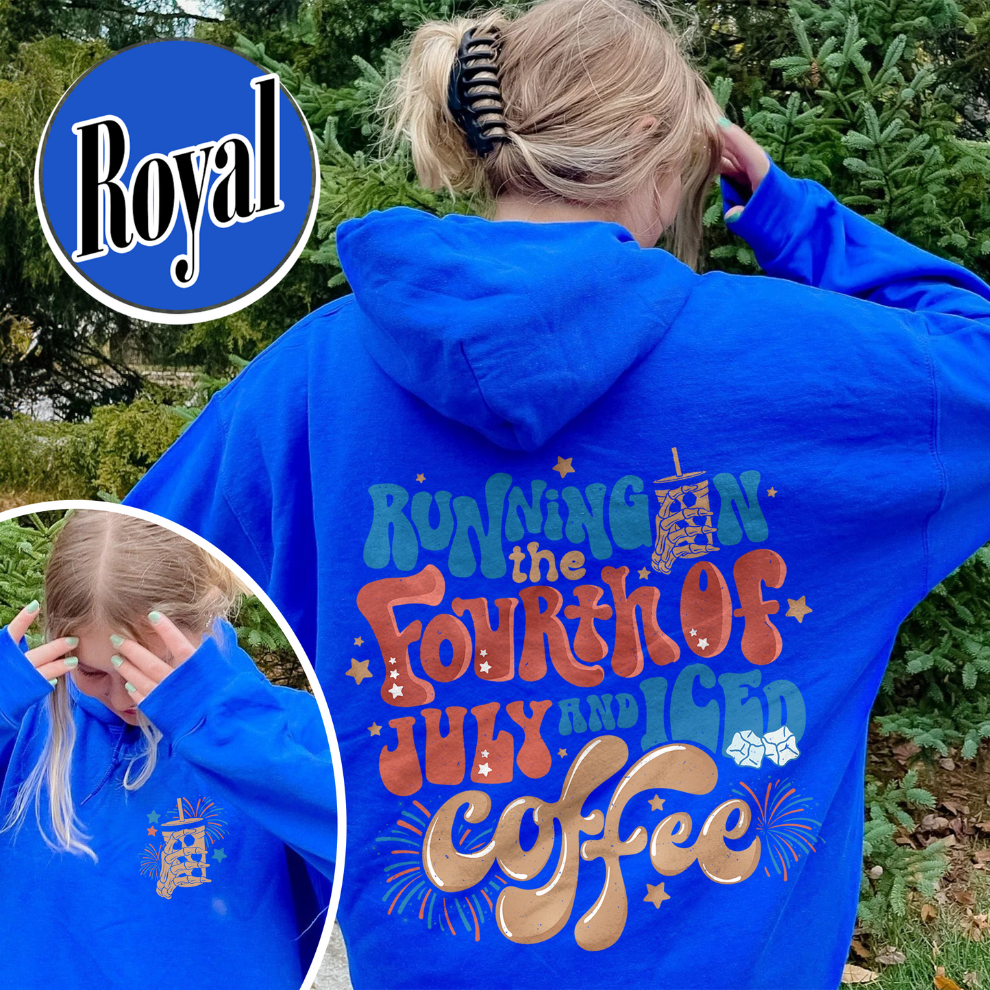 Running On The 4th Of July And Iced Coffee Hoodie, Patriotic Hoodie, Happy 4th Of July, Coffee Lover, Independence Day