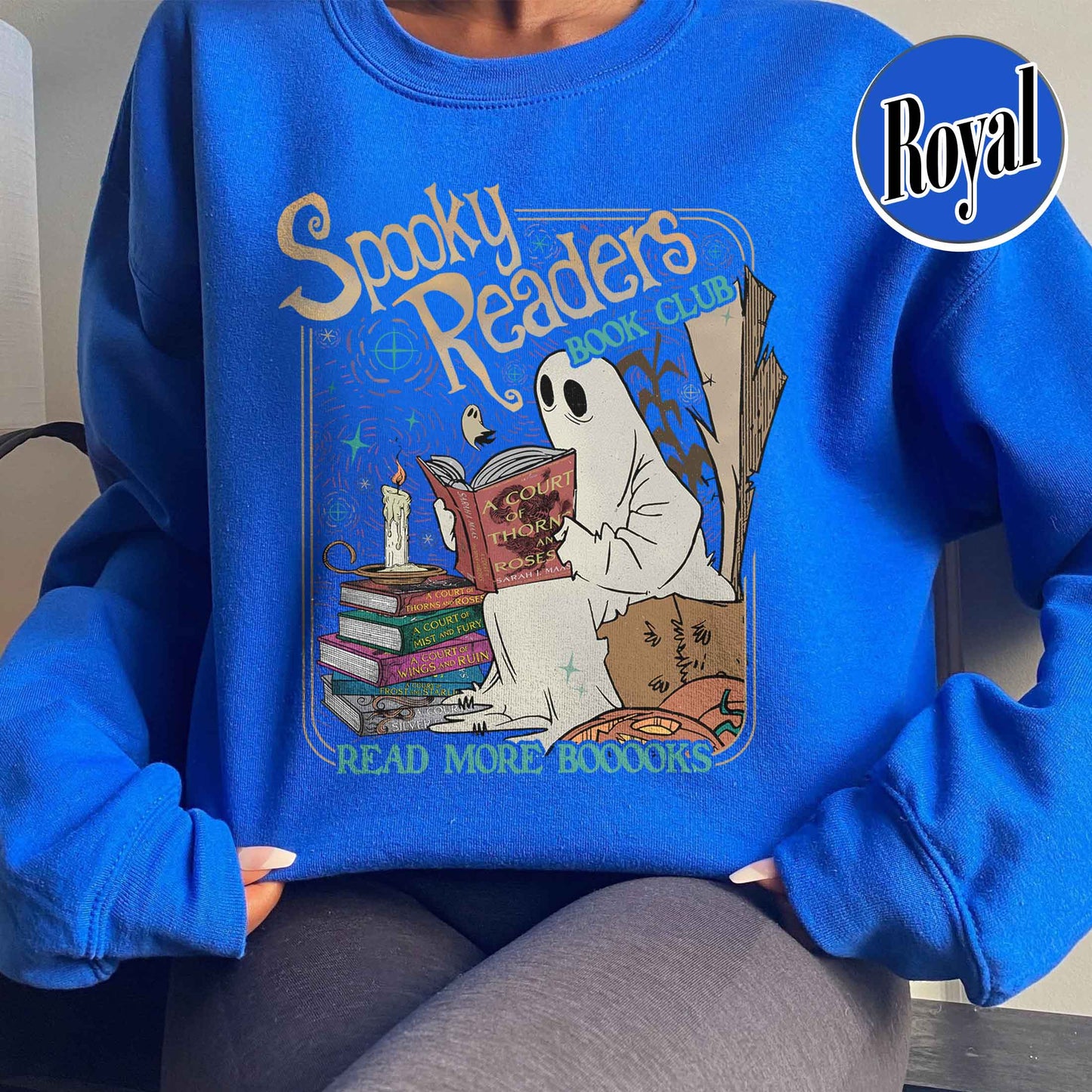 Bookish Sweatshirt, Acotar Ghost Sweatshirt, Book loverHalloween Sweatshirt, Spooky Ghost Skeleton Sweatshirt