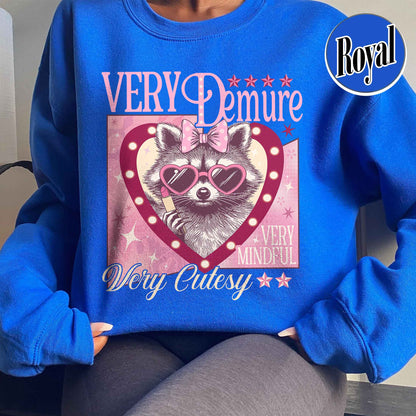 Funny Racoon Sweatshirt, Very Demure Very Mindful Sweatshirt, Demure Social Club Sweatshirt