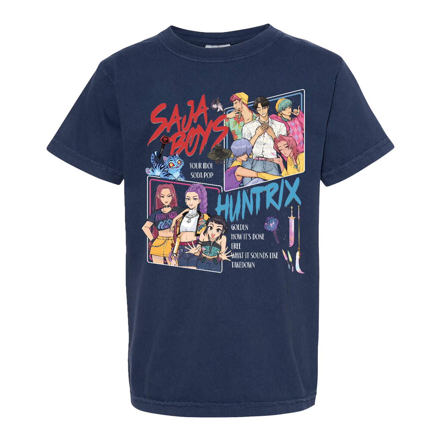 Huntrix Demon Hunters Comfort Colors Youth Shirt, Huntrix Shirt, Saja Boys Mira Rumi Joey Top, Kpop Fan Gift