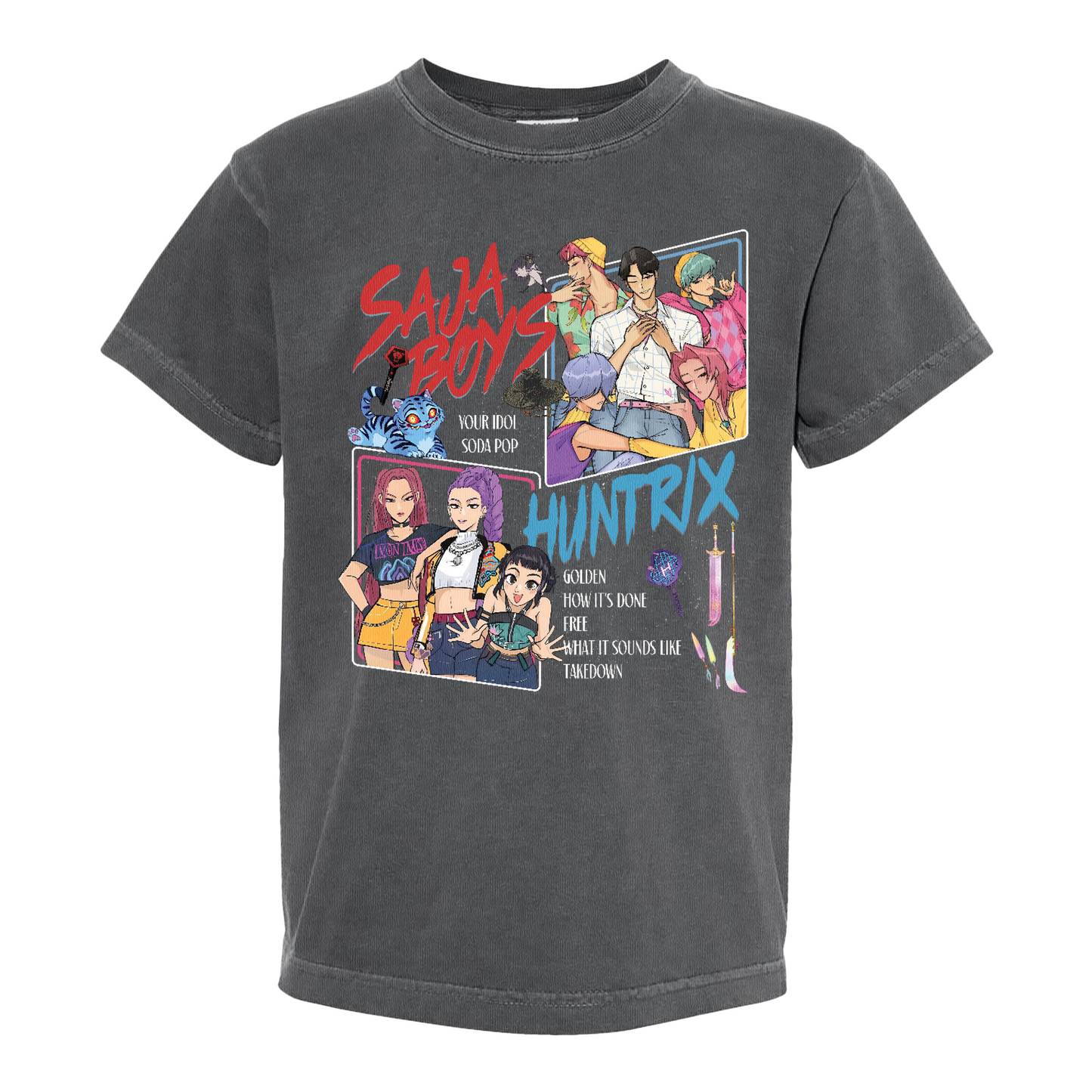 Huntrix Demon Hunters Comfort Colors Youth Shirt, Huntrix Shirt, Saja Boys Mira Rumi Joey Top, Kpop Fan Gift