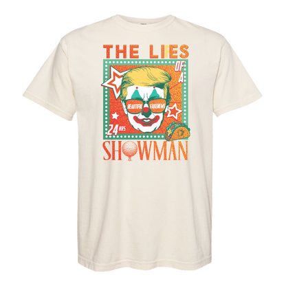 The Lies of a ShowMan Tee, Funny Political Satire Shirt, Humor Parody Graphic Shirt