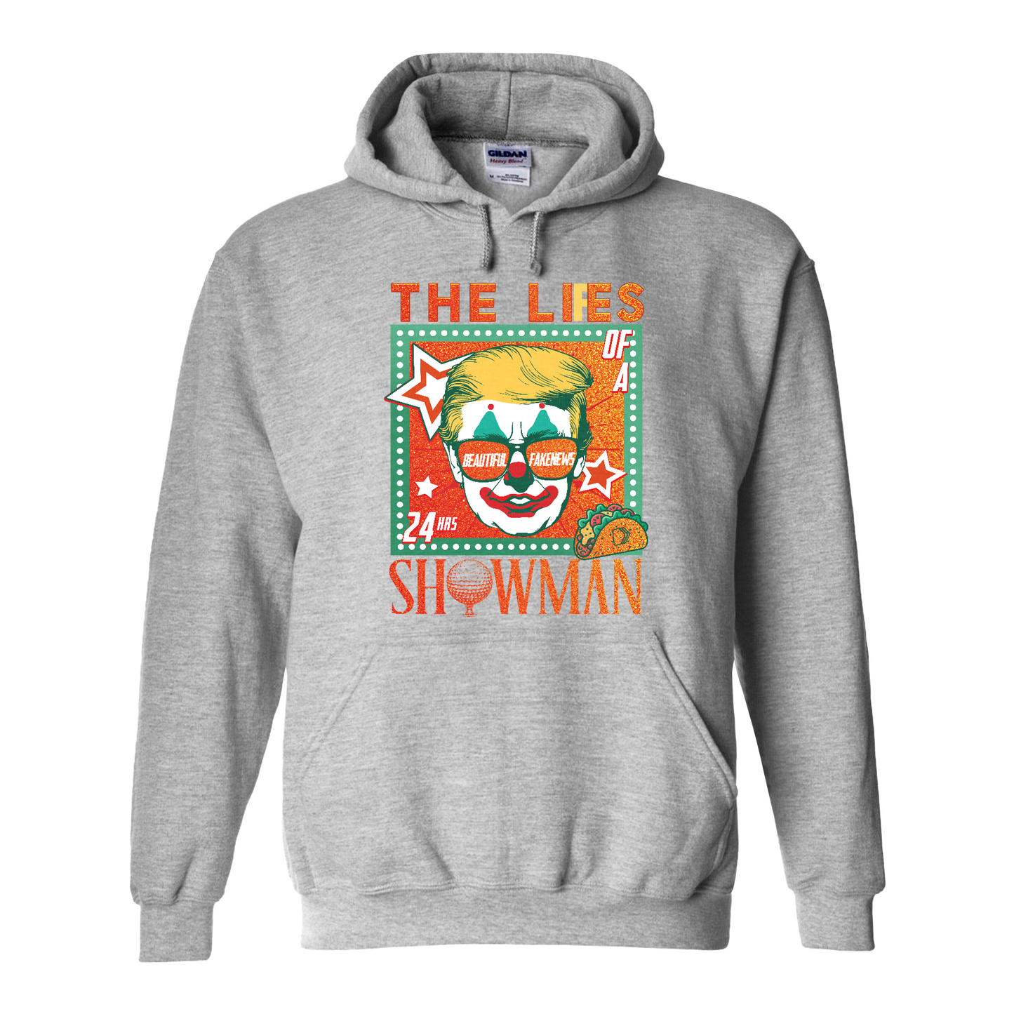 The Lies of a ShowMan Hoodie, Funny Political Satire Hoodie, Humor Parody Graphic Hoodie