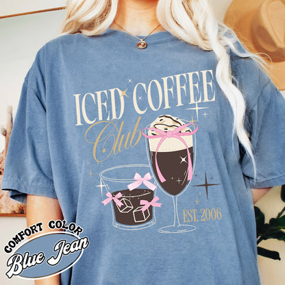 Iced Coffee Club Comfort Color Shirt, Coquette Shirt, Coquette Girl Shirt, Pink Bow Shirt, Iced Coffee Addict Shirt, Coffee First