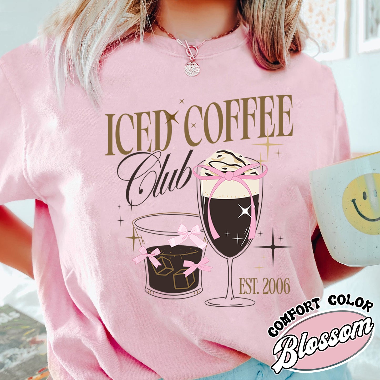 Iced Coffee Club Comfort Color Shirt, Coquette Shirt, Coquette Girl Shirt, Pink Bow Shirt, Iced Coffee Addict Shirt, Coffee First