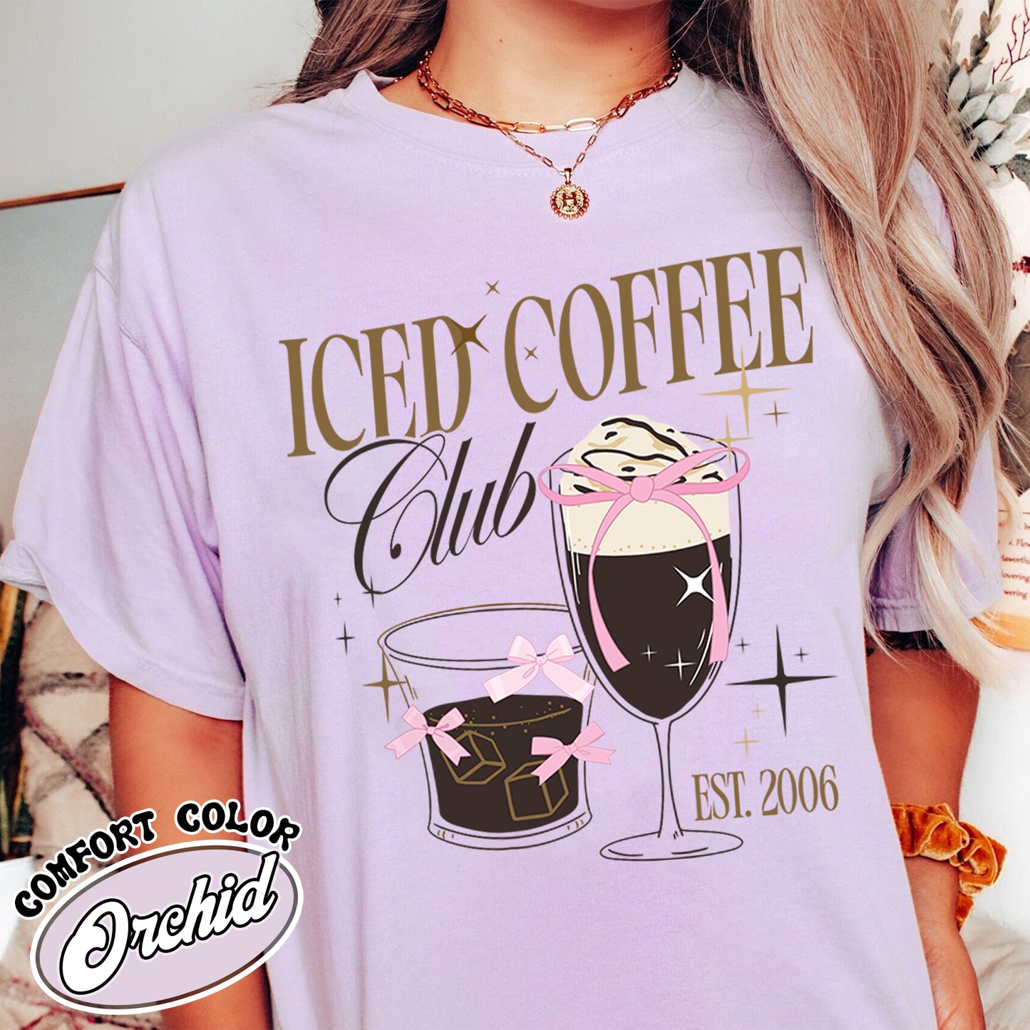 Iced Coffee Club Comfort Color Shirt, Coquette Shirt, Coquette Girl Shirt, Pink Bow Shirt, Iced Coffee Addict Shirt, Coffee First