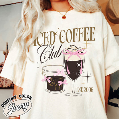 Iced Coffee Club Comfort Color Shirt, Coquette Shirt, Coquette Girl Shirt, Pink Bow Shirt, Iced Coffee Addict Shirt, Coffee First