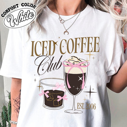 Iced Coffee Club Comfort Color Shirt, Coquette Shirt, Coquette Girl Shirt, Pink Bow Shirt, Iced Coffee Addict Shirt, Coffee First