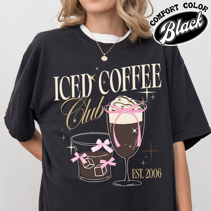 Iced Coffee Club Comfort Color Shirt, Coquette Shirt, Coquette Girl Shirt, Pink Bow Shirt, Iced Coffee Addict Shirt, Coffee First