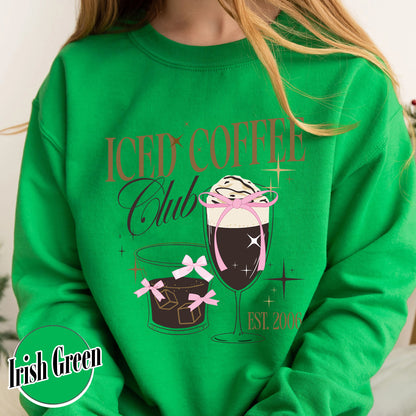 Iced Coffee Club Sweatshirt, Coquette Sweatshirt, Coquette Girl Sweatshirt, Pink Bow Sweatshirt, Iced Coffee Addict, Coffee First Sweatshirt