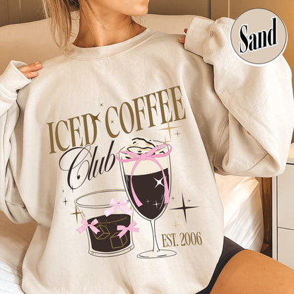 Iced Coffee Club Sweatshirt, Coquette Sweatshirt, Coquette Girl Sweatshirt, Pink Bow Sweatshirt, Iced Coffee Addict, Coffee First Sweatshirt