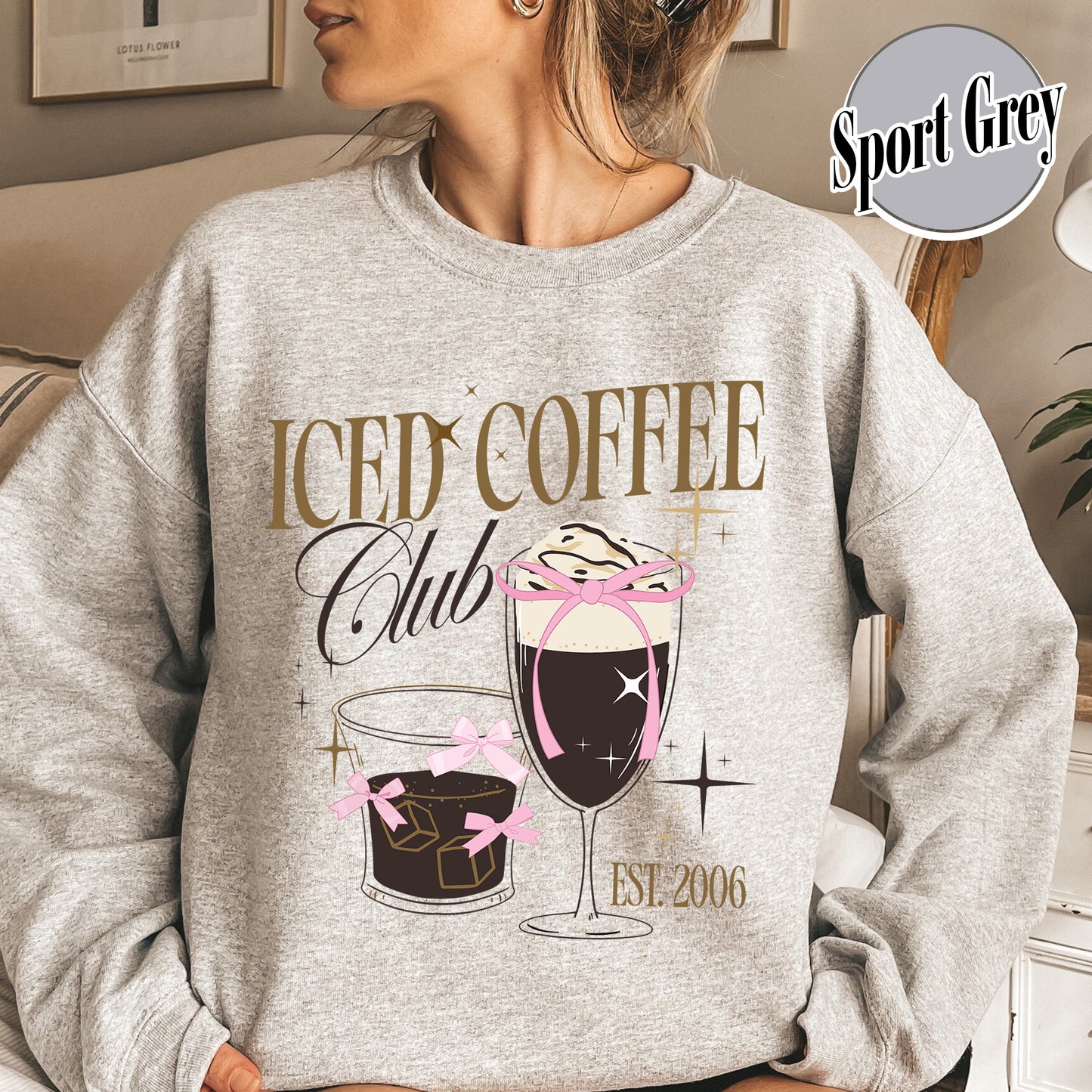 Iced Coffee Club Sweatshirt, Coquette Sweatshirt, Coquette Girl Sweatshirt, Pink Bow Sweatshirt, Iced Coffee Addict, Coffee First Sweatshirt