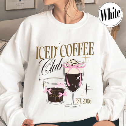 Iced Coffee Club Sweatshirt, Coquette Sweatshirt, Coquette Girl Sweatshirt, Pink Bow Sweatshirt, Iced Coffee Addict, Coffee First Sweatshirt