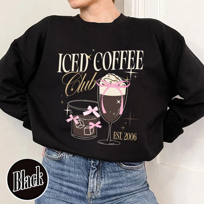 Iced Coffee Club Sweatshirt, Coquette Sweatshirt, Coquette Girl Sweatshirt, Pink Bow Sweatshirt, Iced Coffee Addict, Coffee First Sweatshirt