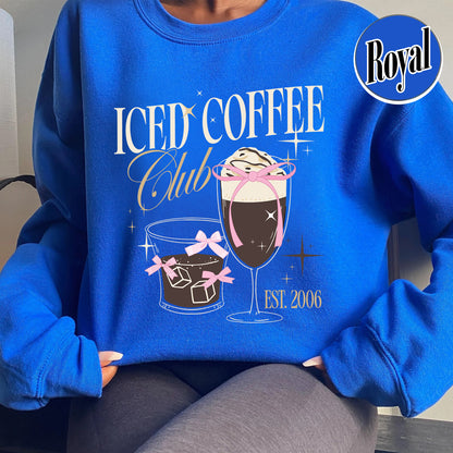 Iced Coffee Club Sweatshirt, Coquette Sweatshirt, Coquette Girl Sweatshirt, Pink Bow Sweatshirt, Iced Coffee Addict, Coffee First Sweatshirt