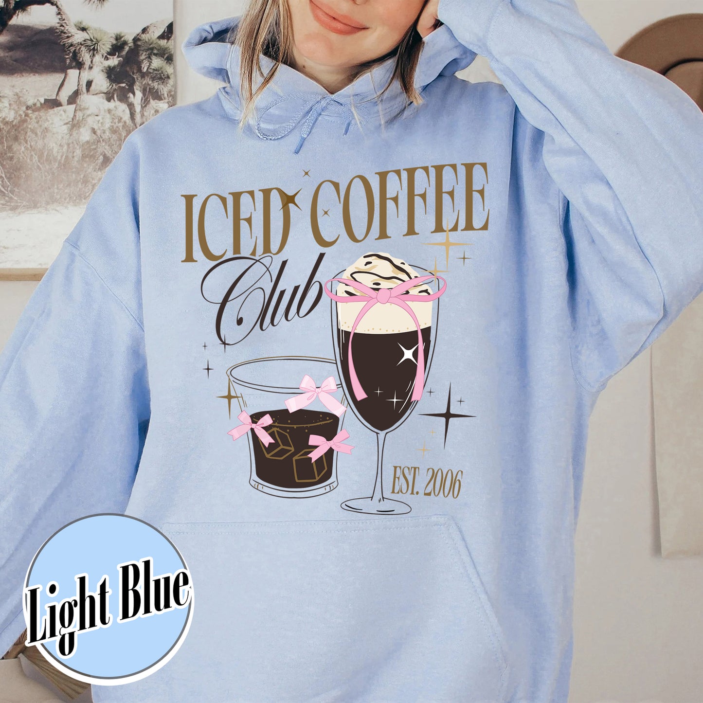 Iced Coffee Club Hoodie, Coquette Hoodie, Coquette Girl, Pink Bow Hoodie, Iced Coffee Addict Hoodie, Coffee First